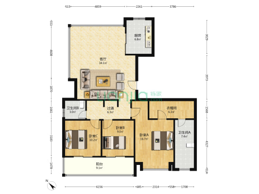 江尚紫薇 3室1厅2卫 140平方