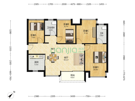 玖悦珑湾 4室1厅2卫 109平方