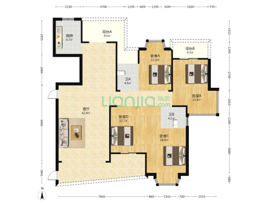好旺花园 4室1厅2卫 163平方