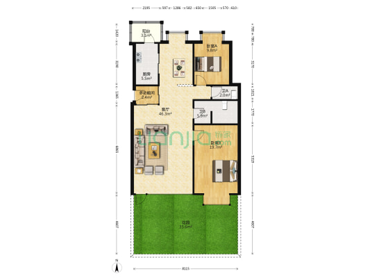 山水秀园 3室1厅2卫 121平方