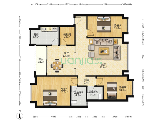 紫薇苑西区 3室2厅2卫 119平方