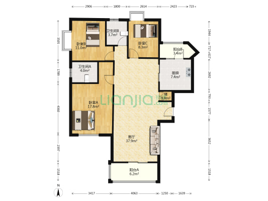 外滩棕榈泉 3室1厅2卫 135平方