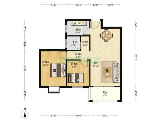 湘江东苑 2室1厅1卫 91平方