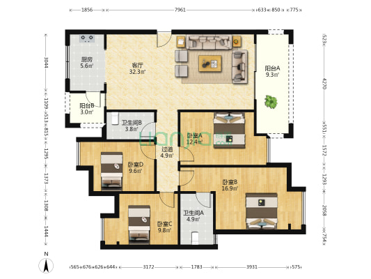 建工半山郡 4室1厅2卫 136平方