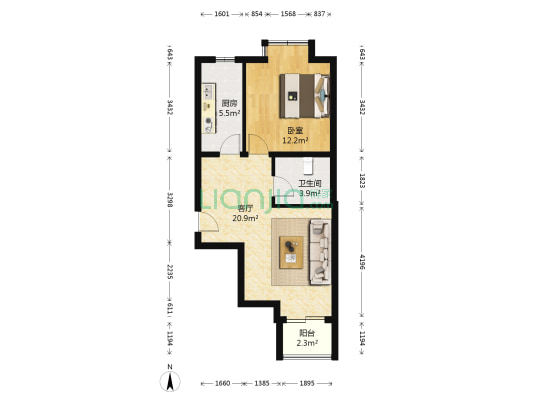 天伦锦城 1室1厅1卫 60平方