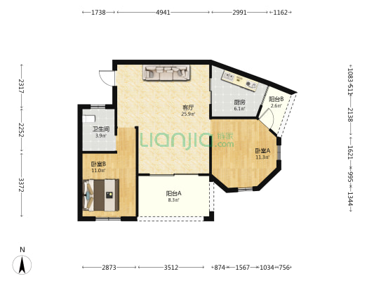 万辉星城星辉天地 2室1厅1卫 87平方