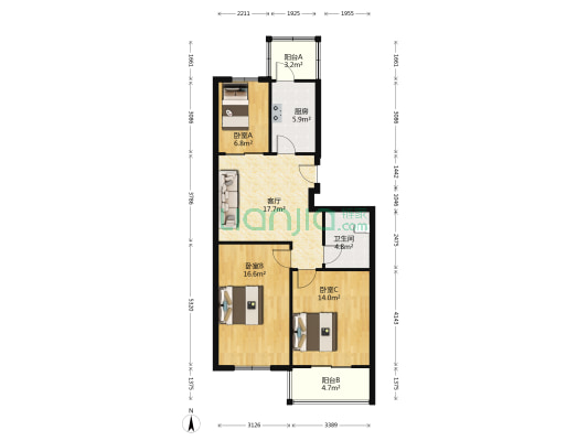 林枫花园 3室1厅1卫 91平方