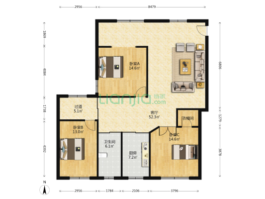 中高家湾31号 3室1厅1卫 143平方