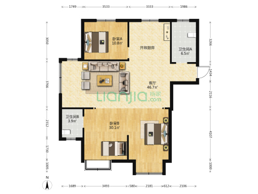 金成三村 2室1厅2卫 146平方