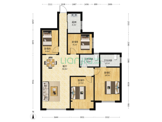 玉虹蓝庭国际城 4室1厅2卫 113平方