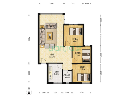 新石坑小区 3室1厅1卫 78平方