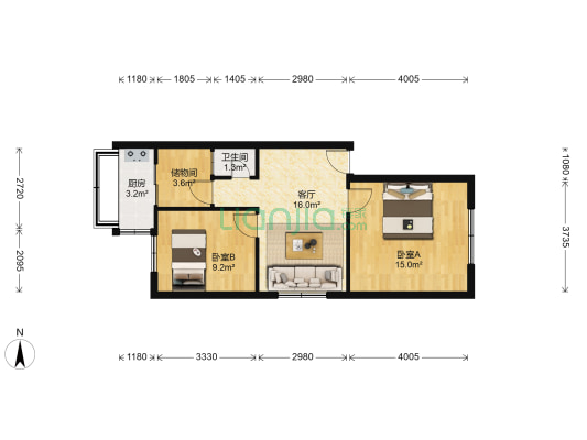 无线电十六厂宿舍 2室1厅1卫 52平方