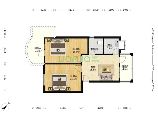 黎黄陂路2号 2室1厅1卫 79平方