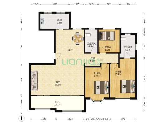 普罗理想国西9苑 3室1厅2卫 149平方