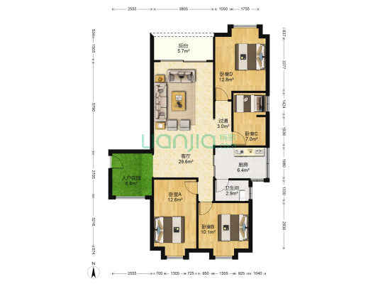 凤凰海岸公馆 4室1厅1卫 127平方