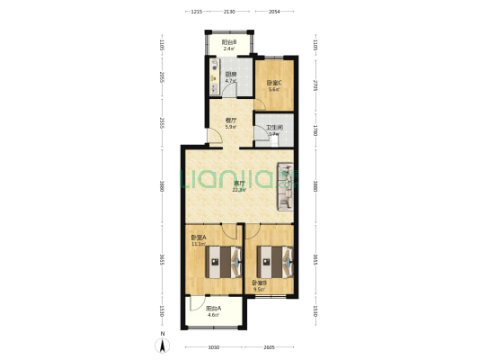 供水二厂 3室2厅1卫 89平方