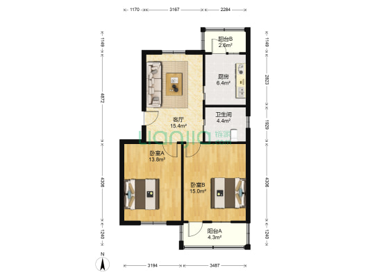 横塘西街小区 2室1厅1卫 70平方