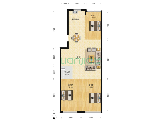 站港大道 3室1厅1卫 127平方