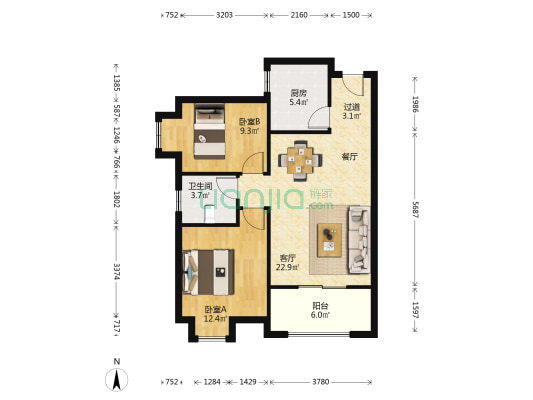 西湾花园二期 2室1厅1卫 88平方