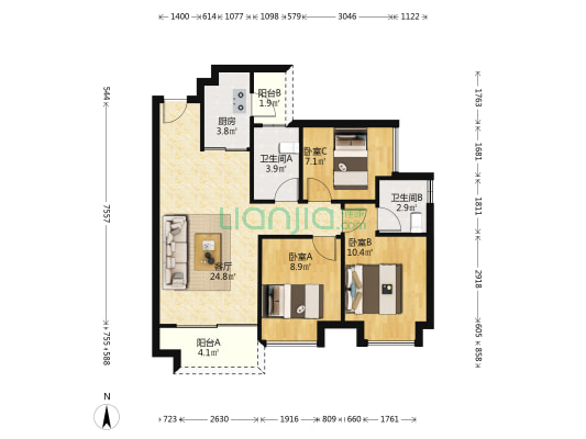 佳兆业上品雅园 3室1厅2卫 89平方