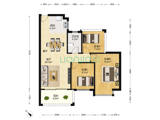 幸福华府2+1 3室1厅1卫 89平方