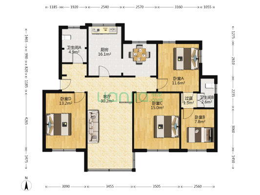 文三路55号 4室1厅2卫 111平方