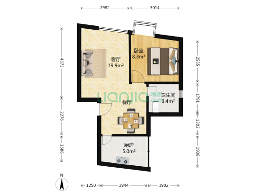 桑达雅苑 1室1厅1卫 53平方