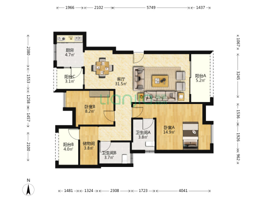 中国铁建万籁九歌 2室1厅2卫 101平方