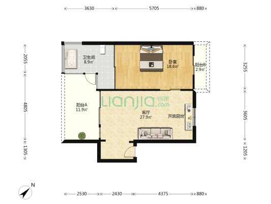 天赐18°蔚蓝 1室1厅1卫 81平方