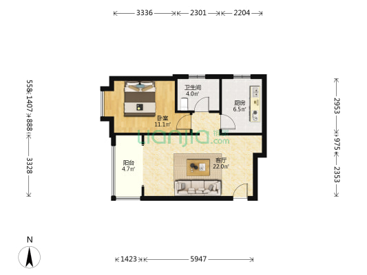 鸿坤正规一居室，满五年唯一，看房方便，诚意出售-户型图