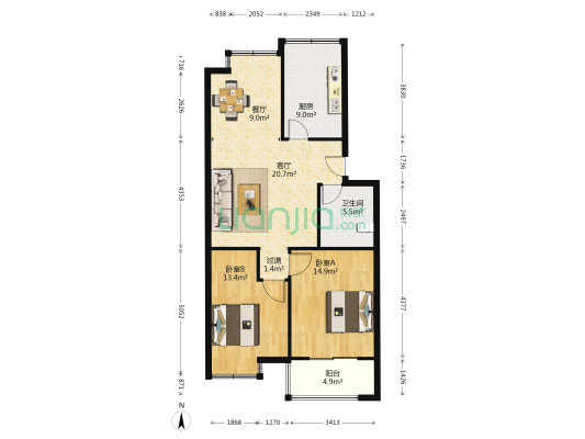 湾头馨苑B区  2室2厅1卫 92平方