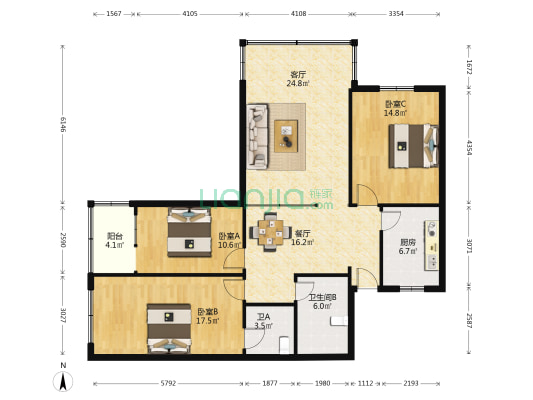 观水路6号 3室2厅2卫 127平方