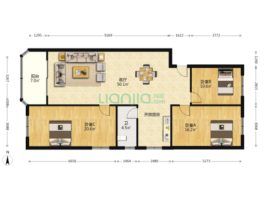 德兴楼(南海) 3室1厅1卫 134平方