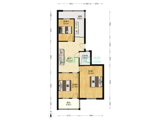 水陆寺巷 3室1厅1卫 80平方