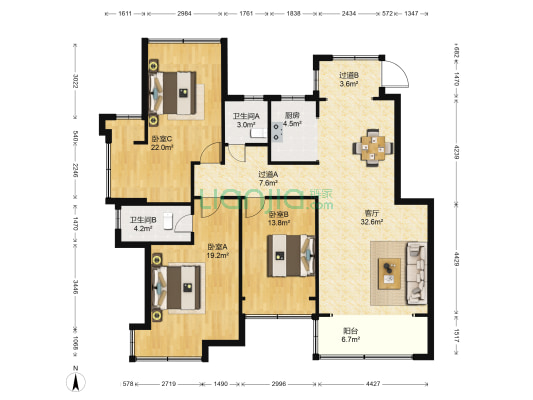 橡树公园 3室1厅2卫 122平方
