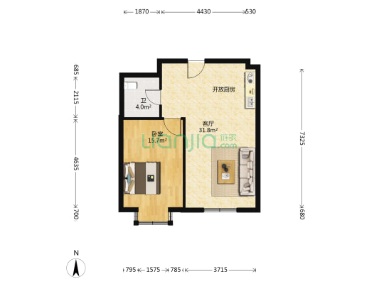 润枫广场 1室1厅1卫 74平方
