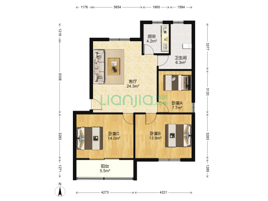 太平新邨 3室1厅1卫 95平方
