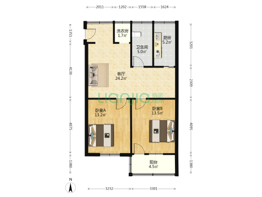 市医院鹿祠街综合楼 2室1厅1卫 71平方