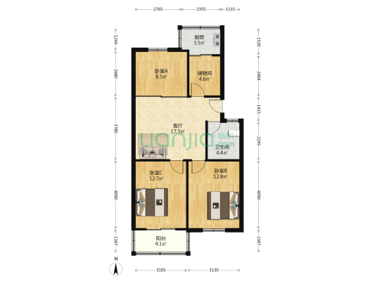 市建三公司小区 3室1厅1卫 80平方