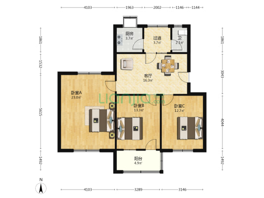 望城区法院宿舍 3室1厅1卫 93平方