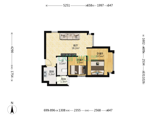 中天甜蜜小镇南组团 2室1厅1卫 60平方
