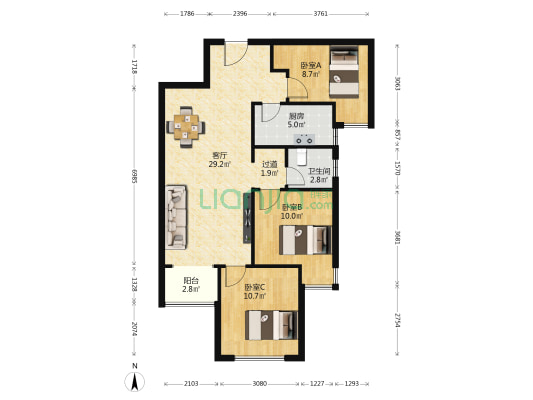 杨庄惠弘新园 3室1厅1卫 96平方