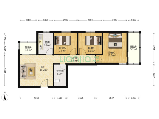 华清嘉园 3室1厅1卫 90平方