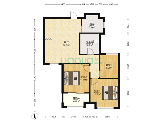 金地·自在城 3室1厅1卫 91平方