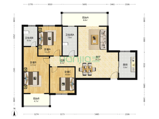 协和·汉林居 3室1厅2卫 137平方