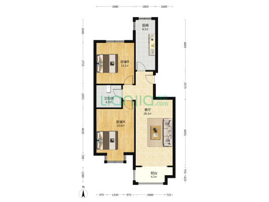 世纪家园 2室1厅1卫 95平方