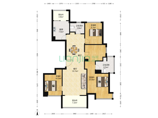 芭缇雅苑 3室1厅2卫 137平方