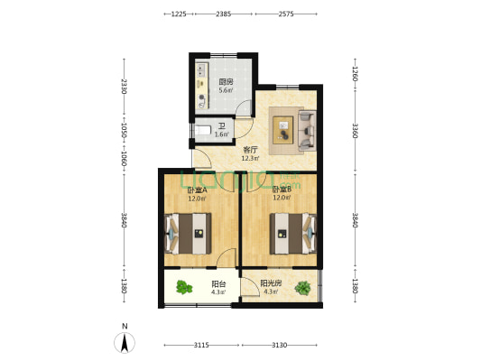 电工材料厂家属院 2室1厅1卫 59平方