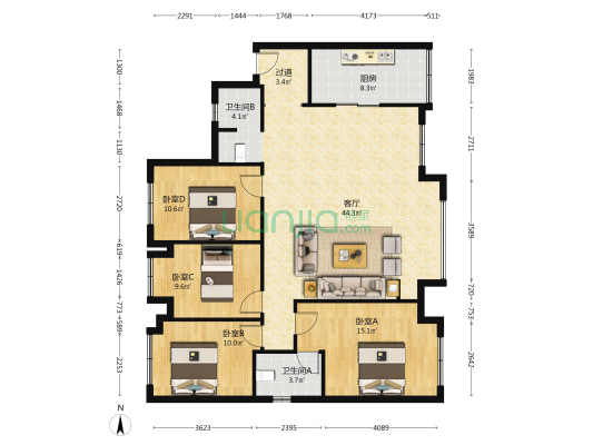 洺悦城铂悦 4室1厅2卫 132平方