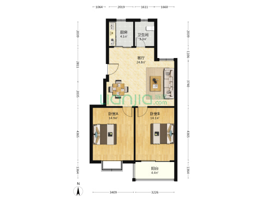 水岸观澜 2室1厅1卫 82平方
